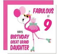 9th Great Granddaughter Birthday Card - Fabulous Flamingo - Cute Great Granddaughter Birthday Card for 9 Year old Kids Nine, Ninth