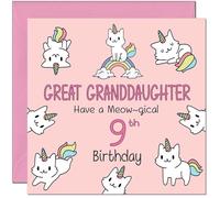 9th Great Granddaughter Birthday Card - Funny Cat Cute Birthday Card for 9 Year old Kids Nine, Ninth