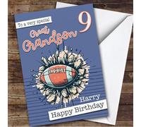 9th Great Grandson Rugby Ball Boys Custom Personalised Birthday Card - Personalised Birthday Greeting Card for Kids, Custom Birthday Card