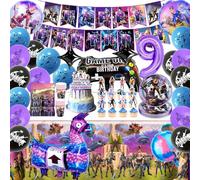 9th Video Game Birthday Decorations for Boys, Foil Balloons Gaming Birthday Banner Cake Toppers Party Plates Cups Napkins Party Tableware Decorations 9 Years Old Gamers Lovers Party Supplies