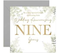 9th Wedding Anniversary Card - Nine Year Anniversaries - Gift for Special Couple Celebrating - Ninth Wedding Anniversary - Eucalyptus Botanical Design