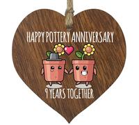 9th Wedding Anniversary Plaque Gift for Husband Wife - 9 Years Together - Happy Willow Anniversary Wooden Heart for Women Men Partner, Dark Wood Sign Keepsake Gifts