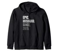 9th Year Wedding Anniversary Best Epic Husband Since 2015 Zip Hoodie