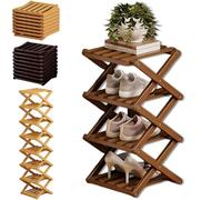 9Tier Bamboo Shoe RackNo Assembly FoldableHolds 10+ Pairs Sto for Entryway & Closet Easy Setup Slim Profile (Brown)