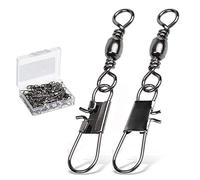 9Tong Fishing Tackle Barrel Swivel Snap High Strength Snap Swivel Saltwater Stainless Steel Fishing Barrel Snaps Interlock Snaps Freshwater Leader Lure Connnector Accessories 50pcs 24lbs