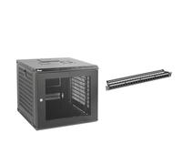 9U Black Mesh Door Cabinet & 1U 24-Port Cat6 Patch Panel