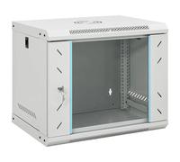 9U Network Cabinet Grey 19" Rack Cold-Rolled Steel Lockable Glass Door WallMount