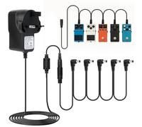 9V 1A Guitar Pedal Power Supply with 5 Way Daisy Chain Pedal Cables DC Charger Adapter for Behringer JOYO Donner BOSS Sonicake MXR TC Electroneic Zoom Bass Effects Guitar (Tip Negative)