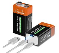 9V Battery Rechargeable 2025 Upgraded 9V Li-ion Batteries (2 Count)- 3800mWh Longest Lasting, Leakproof, Ultra Performance, Rechargeable with 2 In 1 Type-c Charging Cable Perfect for Smoke Detectors