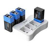 9V Rechargeable Battery 850mAh 9 Volt Battery 4 Pack PP3 6F22 Lithium-ion Batteries with 9V Battery Charger for Smoke Detector Multimeter Toys