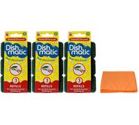 9X Fillable Washing Up Brush Refills (3 X 3 Refills) - General Purpose Brush Refills - with Ultra Absorbent Microfibre Cleaning Cloth