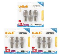 9X Unibulb Pygmy E14 100Lm 15W 2800K (Warm White) Incandescent Dimmable Light Bulbs For Fridge, Freezer, Oven, & Salt Lamps