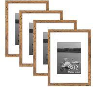 9x12 Picture Frame with Polished Plexiglass - Set of 4 - Use as 6x8 Frame with Mat or 9x12 Frame Without Mat - Studio Collection - Gallery Wall Frame Set for Wall Display - Vintage Brown