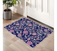 9x12ft/108x144in/275x365cm Vintage Area Rug,Washable Neutral Soft Non Slip Purple Flowers on Blue Thin Large Floor Carpet for Living Room Bedroom Kitchen Dining Room Home Office Farmhouse Indoor