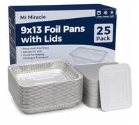9x13 Disposable Foil Pans with Lids 25 Pack - Half Size Aluminum Foil Pans & Covers for Baking, Cooking, Storing & Meal Prep | Heavy Duty Deep Steam Table Trays for Catering & Parties