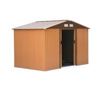 Outsunny 9 x 6FT Galvanised Garden Storage Shed w/Sliding Door, Light Brown