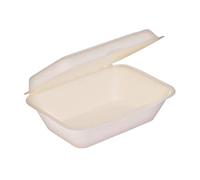 9x6 Inch Clamshell Food Containers Pack of 200, Eco-Friendly Sugarcane Bagasse Boxes, Compostable & Re-Usable Containers for Hot & Cold Meals, Takeaway Lunch Boxes for Salads, Rice & Snacks