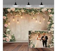 9x6ft Country Wedding Photography Backdrop Floral Rustic Roses Farmhouse Wooden Door Backdrop Pink Flower Birthday Baby Shower Wedding Bridal Party Banner Photo Booth Props Anniversary Background