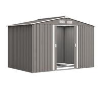 Outsunny 9 x 6FT Galvanised Garden Storage Shed with Sliding Door, Grey