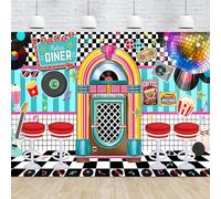 9x6FT Retro Diner 50s Party Decorations Photo Backdrop Rock and Roll Sock Hop Party Decorations 1950s Retro Party Decorations Photography Background Photo Booth Props Polyester