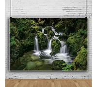 9x6ft Waterfall Backdrop Canyon Green Moss Stone Wall Background Rainforest Jungle Forest Landscape Photography Background for Studio Portrait Photography Props