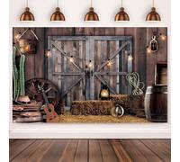 9x6FT Western Cowboy Backdrop Wild West Rustic Wooden House Barn Door Vintage Photography Background Kids Baby Shower Western Birthday Party Supplies Decorations Banner Photo Booth Props