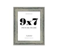 9x7" Distressed Green Picture Frame - Rustic Wood Industrial Effect Photo Frame for Wall Display, Ideal for Posters, Prints & Home Décor, Wall Hooks and Kickstand, 32mm Edge - 1 Pack