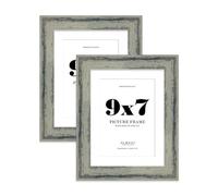 9x7" Distressed Green Picture Frame with 7x5" Mount - Shabby Chic Photo Frame with Distressed Finish, Wall Hooks and Kickstand, 32mm Edge - 2 Pack