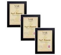 9x7 inch Black Picture Frame Set of 3 Picture Photo Frames - Flat Wall Mount Hang Hooks & Tabletop Stand Poster Wooden Portrait/Panoramic Acrylic Artwork Display