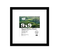 9x9 Black Picture Frame with Mount for 7x7 Photos, Prints - Modern Square Wall Frame, 1 Pack