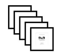 9x9 Black Picture Frame with Mount for 7x7 Photos, Prints - Modern Square Wall Frame, Set of 5