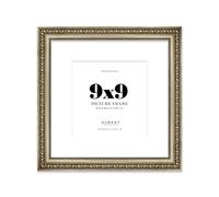 9x9 Champagne Silver Ornate Photo Frame With White Mat For 7x7 Picture, Ready to Hang or Stand, 1 Pack