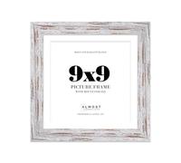 9x9" Distressed Wood Square Frame With Mount for 8x8" Pictures 28mm Edge Frame Display with Wall Hooks and Kickstand, 1 Pack