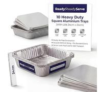 9x9 Inch Disposable Aluminium Foil Trays with Lids - Durable Foil Baking Trays for Cooking, Freezing, Serving, Potlucks, BBQs, Catering, & Meal Prep - Reusable Tin Foil Containers - Pack of 10