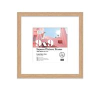 9x9 Oak Picture Frame with Mount for 7x7 Photos, Prints - Modern Square Wall Frame, 1 Pack