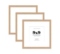 9x9 Oak Picture Frame with Mount for 7x7 Photos, Prints - Modern Square Wall Frame, Set of 3