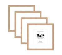 9x9 Oak Picture Frame with Mount for 7x7 Photos, Prints - Modern Square Wall Frame, Set of 4