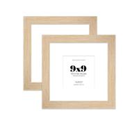 9x9" Oak Square Frame With Mount for 6x6" Pictures 28mm Edge Frame Display with Wall Hooks and Kickstand, 2 Pack