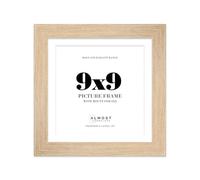 9x9" Oak Square Frame With Mount for 8x8" Pictures 28mm Edge Frame Display with Wall Hooks and Kickstand, 1 Pack