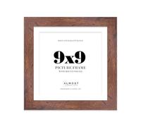 9x9" Rustic Wood Square Frame With Mount for 8x8" Pictures 28mm Edge Frame Display with Wall Hooks and Kickstand, 1 Pack