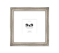 9x9 Silver Ornate Photo Frame With White Mat For 6x6 Picture, Ready to Hang or Stand, 1 Pack