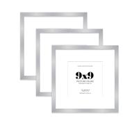 9x9 Silver Picture Frame with Mount for 7x7 Photos, Prints - Modern Square Wall Frame, Set of 3