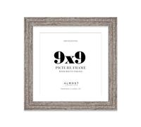 9x9 Walnut Ornate Photo Frame With White Mat For 8x8 Picture, Ready to Hang or Stand, 1 Pack