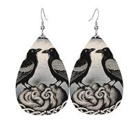 Â€Œ Knots With Dual Crows On Wave-Rock Background Design Leather Earring Lightweight Leather Earrings Printed Hanging For Party Women
