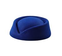A#01_Solid_Blue Stewardess Hat Wool Felt Pill Box Hats for Women Vintage 60s Fascinators Church Hats Cocktail Stewardess Derby Hat Tea Party Caps Crystal Flower Applique UK