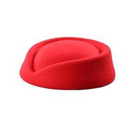 A#01_Solid_Red Stewardess Hat Wool Felt Pill Box Hats for Women Vintage 60s Fascinators Church Hats Cocktail Stewardess Derby Hat Tea Party Caps Crystal Flower Applique UK