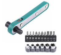 a 1/4 Wrench Screwdriver Ratchet Handle, 17pc Mini Bit-Ratchet Screwdriver, Bits & Socket Set with Interchangeable Driver Bits and Sockets