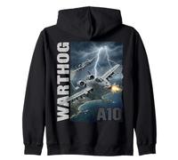 A-10 Warthog Military Aviation Lightning Storm Graphic Zip Hoodie