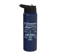 A-10 Warthog Military Jet Spec Infographic Light Blue Stainless Steel Insulated Water Bottle