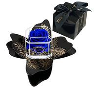 A 100% Real Rose That Lasts Years - Eternal Petals, Handmade in London -Gold Solo + Gift Wrapping (Dark Blue)